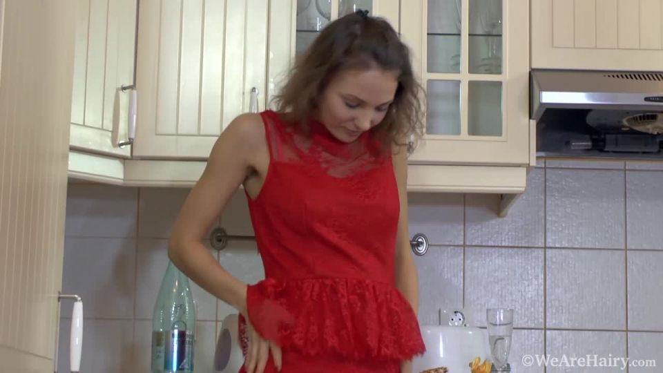 Simona strips naked in the kitchen and shows off Hairy!