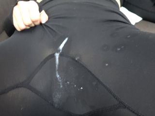 Brunette In Black Yoga Leggings Turned On A Guy With A Huge Cock, Jerks Off And Cums On Leggings 1080p-9