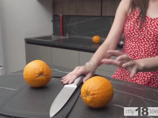 Petite Girl In Red Dress Loves Oranges And Masturbates Her Pussy-1