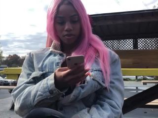 Big boobs of black girl with pink hair-2