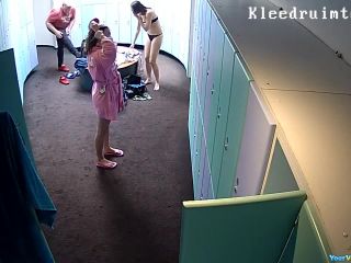 Two girls one dude in locker room-2