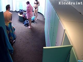 Two girls one dude in locker room-6