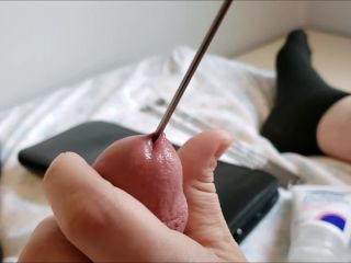 Urethral Sounding – Sounding Handjob causes Double Cumshot after too Large a Sound gets Stuck!!!-7