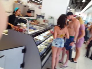 Candid vor bikini top with booty shorts cheeks out on public fetish sex-2