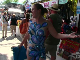 Nude Girls With Only Body Paint Out In Public On The Streets Of Fantasy Fest 2018 Key West Florida BBW!-0