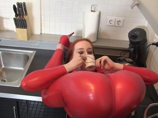 Tight latex costume in red-5