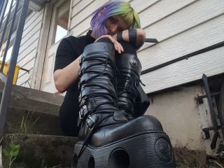 adult video clip 43 bbw fetish Boots porn Cyberpunk goth girl boot worship and spitty soles(Feet porn), tattooed on femdom porn-1