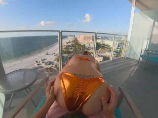 BEACH BUNNY GETS BENT OVER A PUBLIC BALCONY SWALLOWS Blowjob!-6