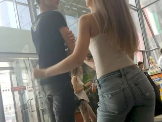 Skinny black girl and white teen at mall-9