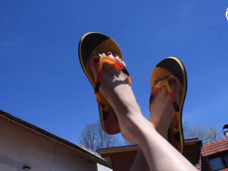 Flip Flops And Long Toes Relax On Public Terrace (Foot Tease, Foot Godd-7