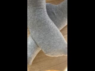 Spy on my smelly feet in grey socks , FOOT FETISH Amateur!-5