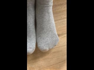 Spy on my smelly feet in grey socks , FOOT FETISH Amateur!-7