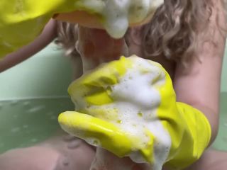 Bathing your cock in yellow gloves POV Latex!-5