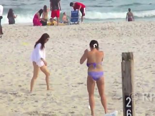 Girl fights To Keep big boobs Inside bikini top but she  lose-3