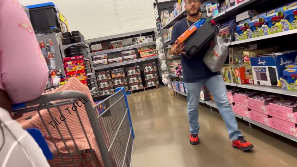 Girl With See Through Shorts And A Pink Thong At The Grocery Store