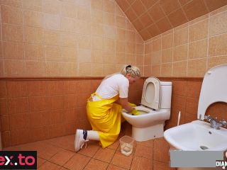 Toilet Cleaning Lady Rubber Gloves 4K Diane Chrystall Adult Clip November 2022-1