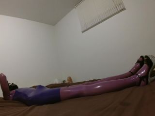 Fully encased purple latex doll-8