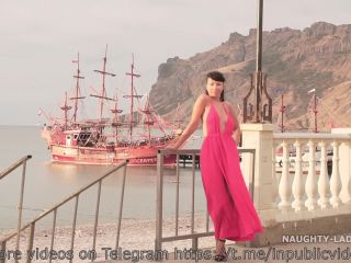 Naughty-Lada: Public in pink dress  on public -5