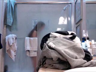 Nice brunete teen with hairy pussy taking a shower. hidden cam-7