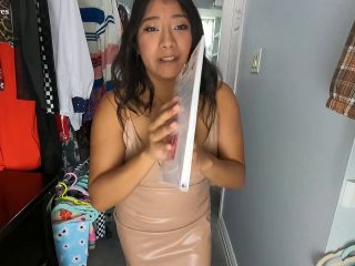 Trying On Suntan Pantyhose Shinny Leg Fetish In Leather Dress-0