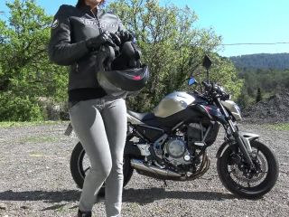 French Biker Girl Undress On Public Parking  Motarde  Poil Dehors 720p-0