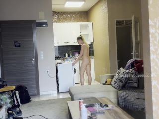 Beautiful Girl Doing Housework Naked, Took Off Her Panties Alone At Home. Voyeurism 1080p-6