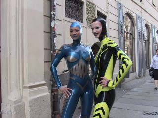 Through the city in a tight latex costume-3