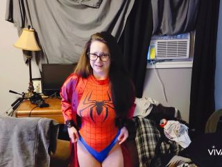 Spider-Woman gets CAUGHT in cum facial Webcam!-0