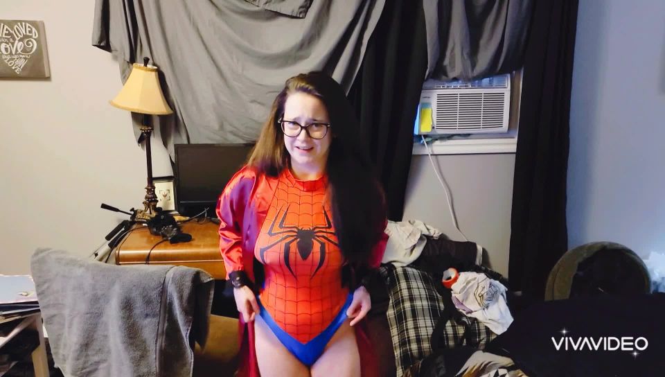 Spider-Woman gets CAUGHT in cum facial Webcam!