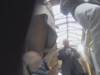 Upskirt from under the raincoat Voyeur-3