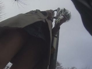 Upskirt from under the raincoat Voyeur-8