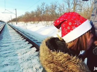 Jane Brown - Winter Outdoor Amateur Blowjob on the Railway Jane Brown-6