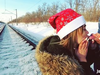 Jane Brown - Winter Outdoor Amateur Blowjob on the Railway Jane Brown-9