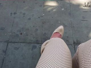 Julie Skyhigh, Pantyhose, Stockings, Leggings - Beige leather pant busstop with beige heels MPEG4 [foot fetish]-0