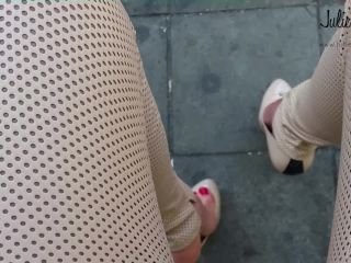 Julie Skyhigh, Pantyhose, Stockings, Leggings - Beige leather pant busstop with beige heels MPEG4 [foot fetish]-2