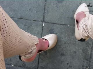 Julie Skyhigh, Pantyhose, Stockings, Leggings - Beige leather pant busstop with beige heels MPEG4 [foot fetish]-5