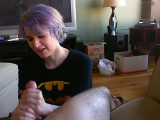 Amateur teen porn video, horny young girl with unusual hair color makes handjob and blowjob. Delight hands oil-3