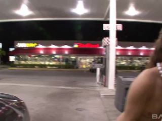 Brunette Fills Her Car Up At The Gas Station Topless, For Everyone To See Teen!-0