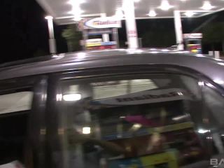 Brunette Fills Her Car Up At The Gas Station Topless, For Everyone To See Teen!-3