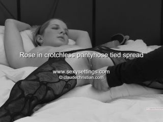 Rose in crotchless pantyhose tied spread clitoris  stimulation-0