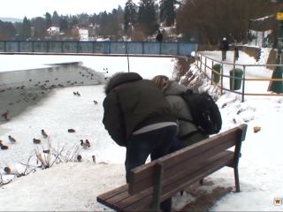 Amateur - Girl Fuck With Old Man At Winter Outdoor Public-0