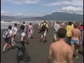 Bunch of nudists exercising on the beach Nudism!-6