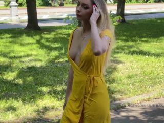 Yelow Dress. Topless Walk. Beautiful Woman Tits In Public. 1080p-3