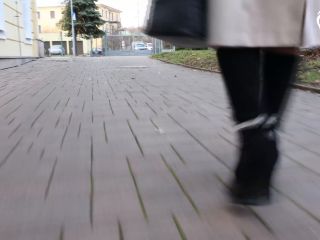 Public High Heels Walking, Worn Pantyhose And Foot Play (Sexy Boots, Pa-0