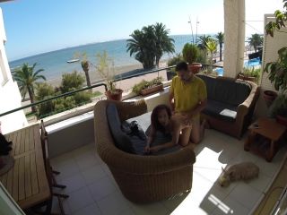 [Amateur] Stealth sex on beach balcony while people walk nearby-8