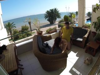 [Amateur] Stealth sex on beach balcony while people walk nearby-9