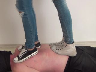 FACESTANDING – Foot Fetish Beauties – Candy and Sandy trampling in gym shoes - (Feet porn)-7