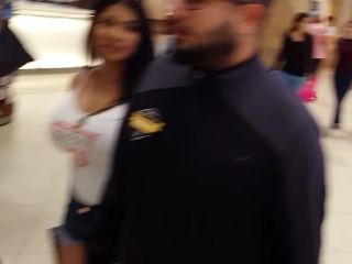 Candid vor big tits latina with tiny shirt and shorts shopping-6