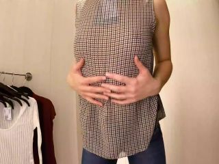 Sexy Teen With Small Tits TryOn Haul Slim Blouses, Pullovers In Dressing Room. 1080p-6