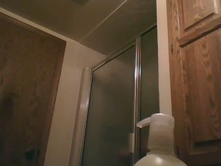 Chubby girl showers on a hidden camera-9